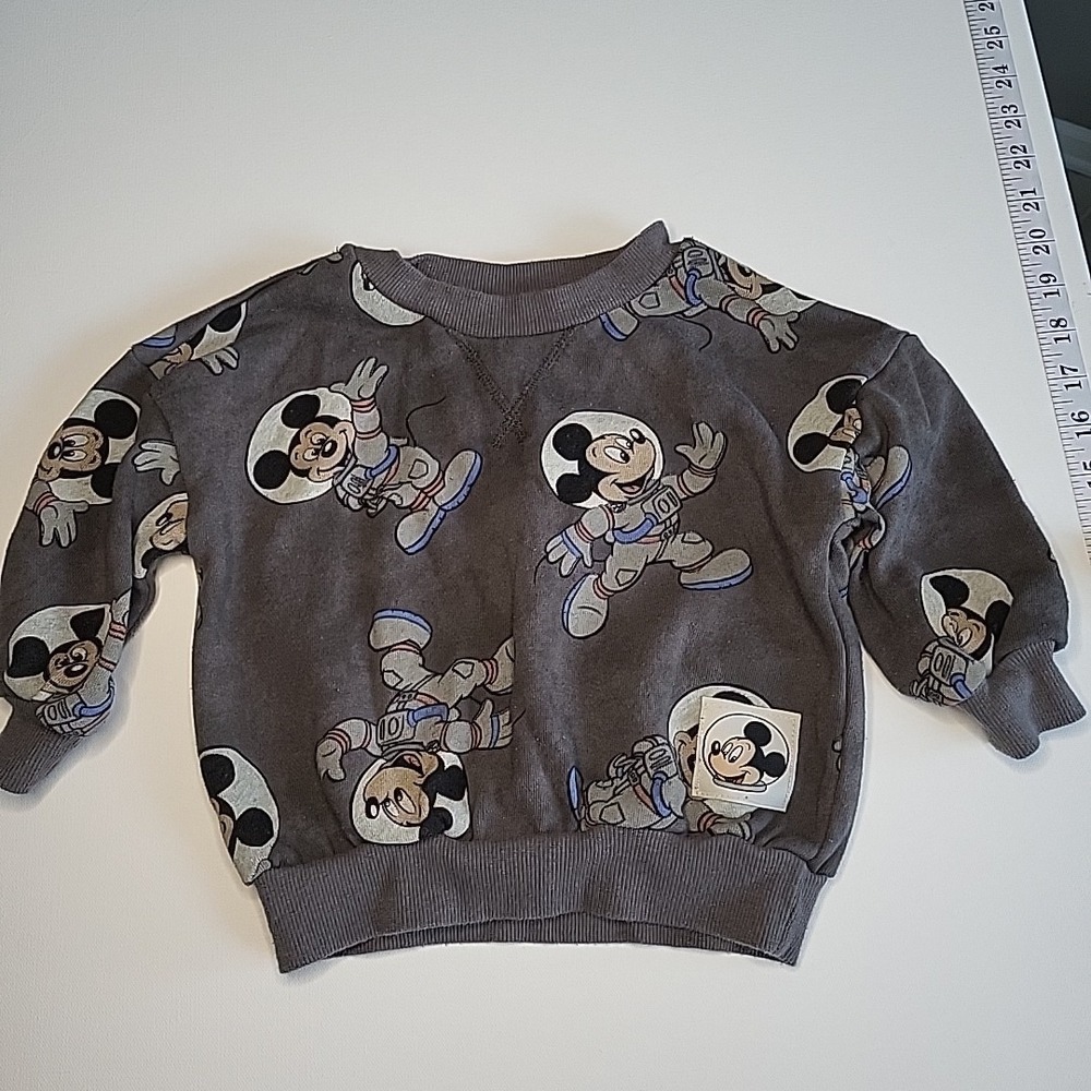 DISNEY JUNIOR Mickey Mouse‎ Astronaut Pullover Sweater Gray Tie Dye Size 18mo